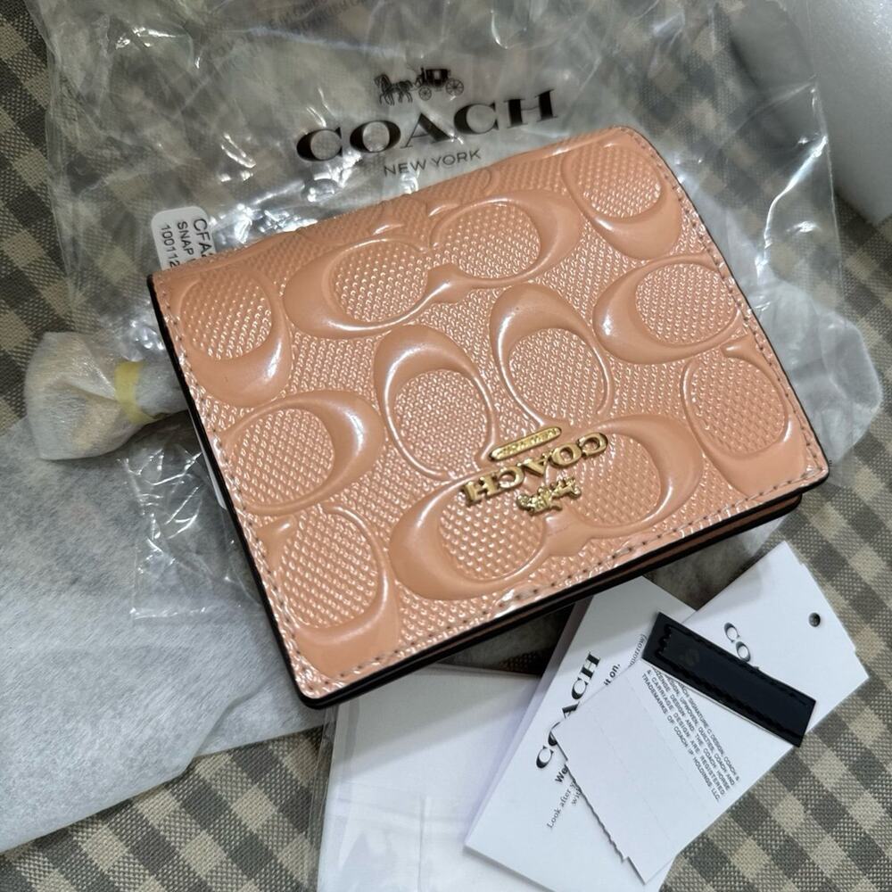 ❤️ Coach Snap Wallet In Signature Leather With Bow Charm - Picture 6 of 11